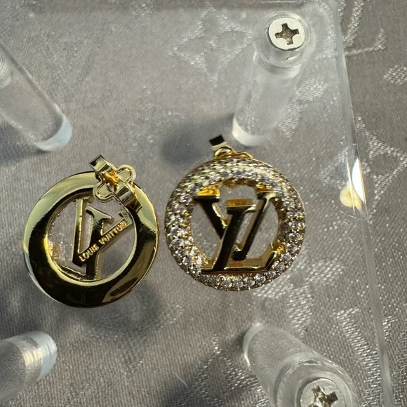 Louis Vuitton Gold and Silver Logo LV Earrings - Picture 3 of 4